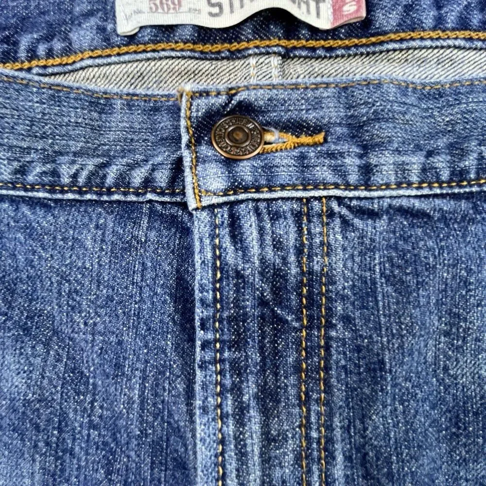 Levis 569 Jeans Mens 44x32 Blue Denim Loose Straight Medium Wash